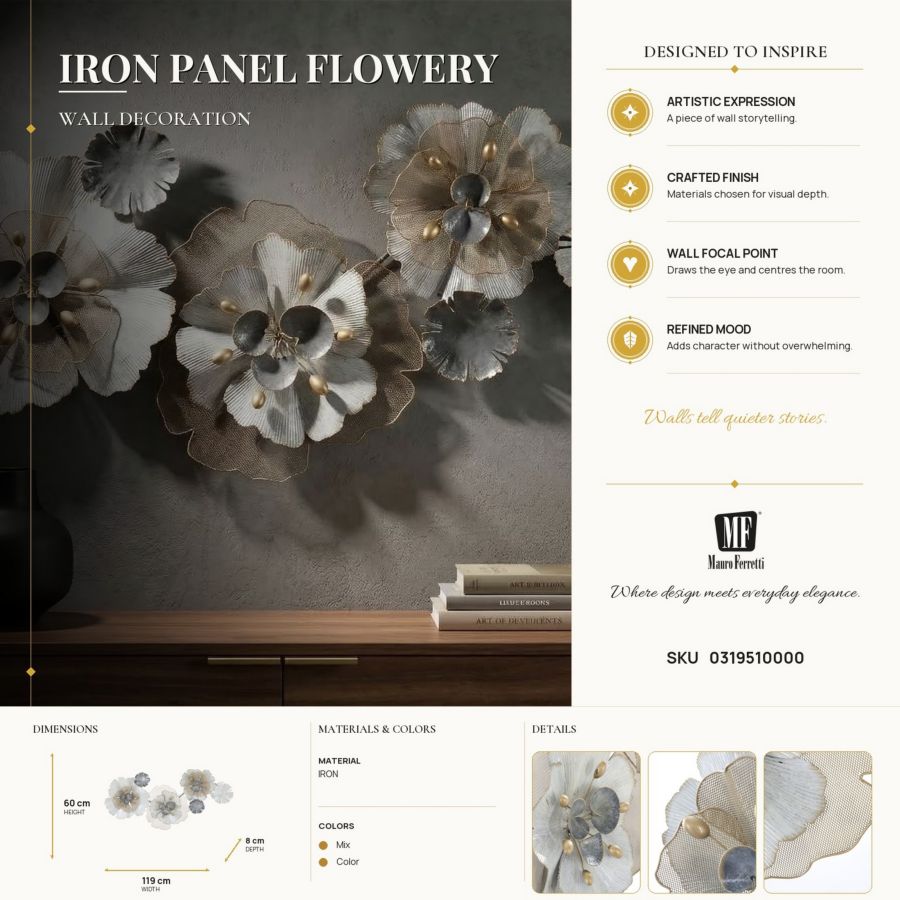 Wanddecoratie Flowery 119×8×60 cm