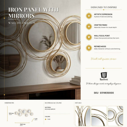 Wanddecoratie Mirrors Gold Round 124,5×4×53,5 cm
