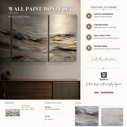 Schilderij Monty Set 3 Pz 45×2,7×80 cm