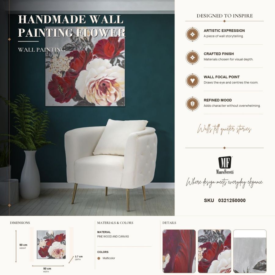 Schilderij Handmade Wall Painting Flower Square 90×3,7×90 cm