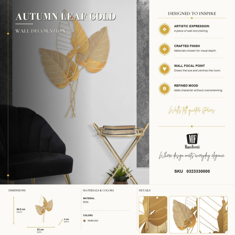 Wandpaneel Autumn Leaf Gold 53×4×84,5 cm