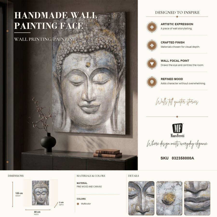 Schilderij Handmade Wall Painting Face Buddha Light -a- 80×3×120 cm