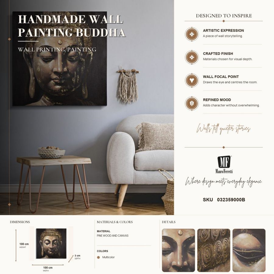 Schilderij Handmade Wall Painting Buddha -b- 100×3×100 cm