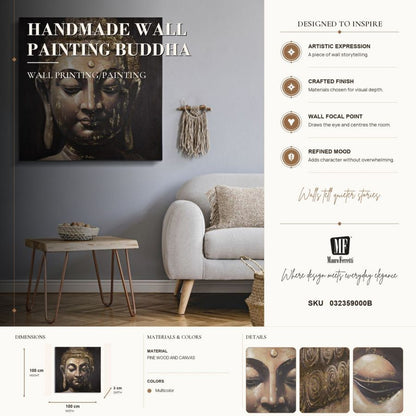 Schilderij Handmade Wall Painting Buddha -b- 100×3×100 cm