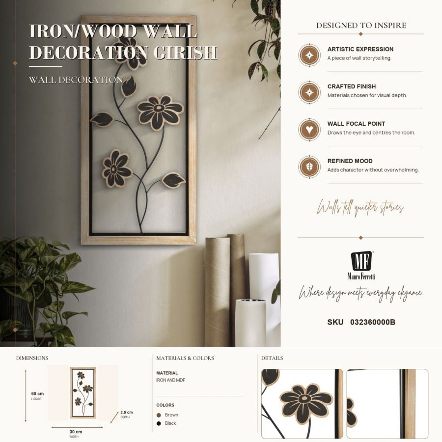 Wanddecoratie Iron/wood Wall Panel Girish -b- 30×2,5×60 cm