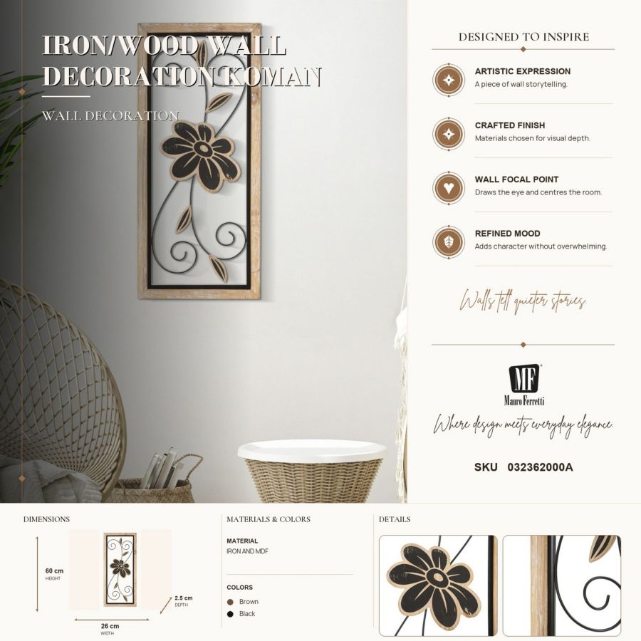 Wanddecoratie Iron/wood Wall Panel Koman -a- 26×2,5×60 cm