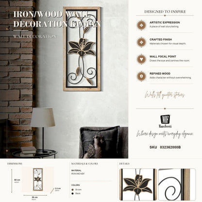 Wanddecoratie Iron/wood Wall Panel Koman -b- 26×2,5×60 cm
