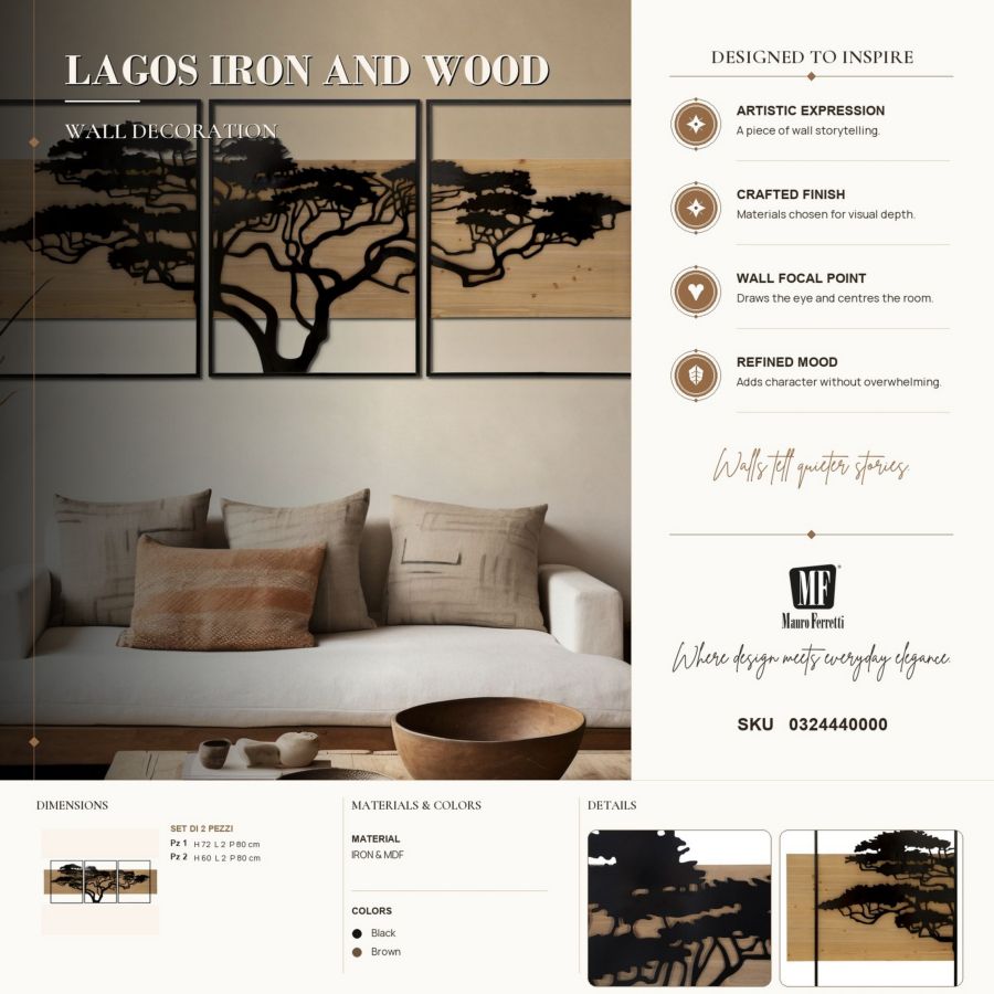 Wandpaneel Lagos Iron & Wood Set 3 Pcs 204×2×80 cm