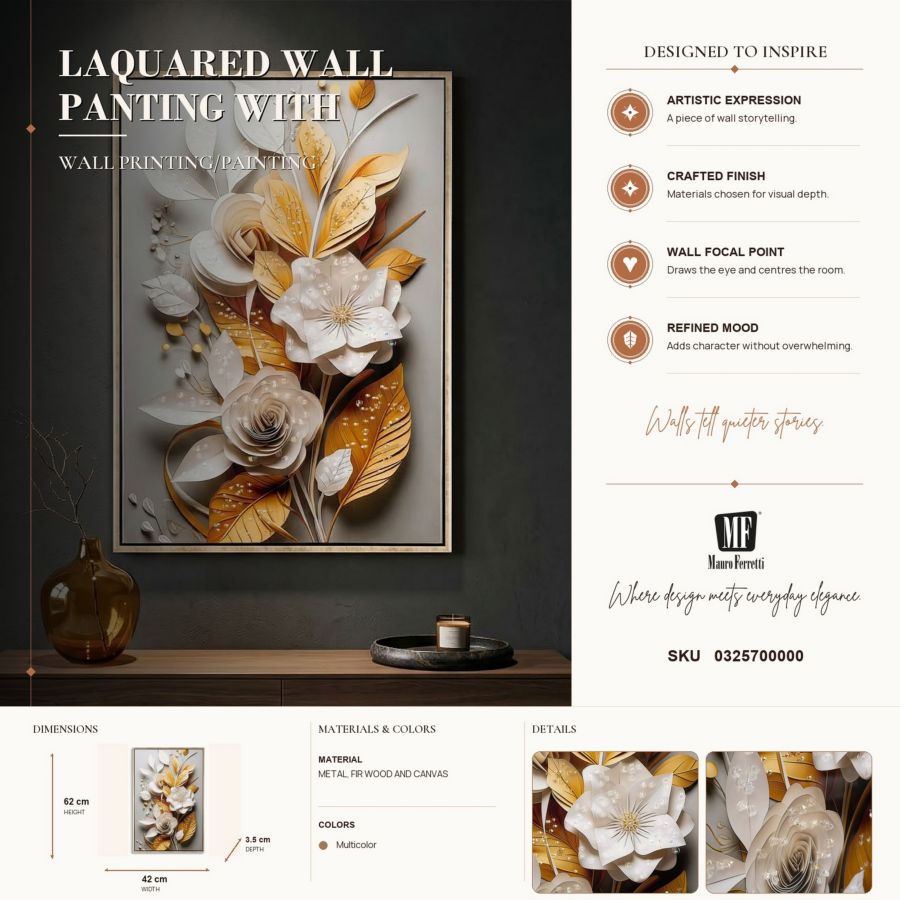 Schilderij Laquared Wall Panting With Frame Flora 42×3,5×62 cm
