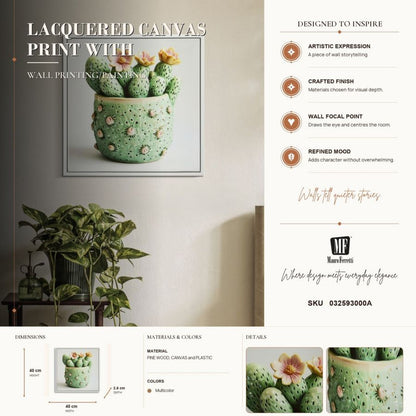 Schilderij Lacquered Canvas Print With Frame Cactus Jar -h- 40×2,8×40 cm