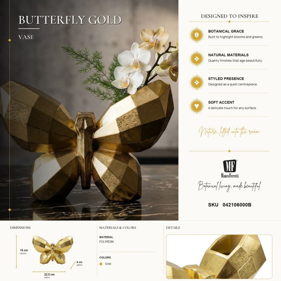Vaas Butterfly Gold 22,5×8×15 cm