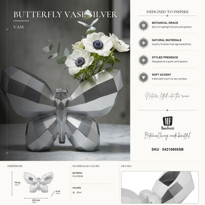 Vaas Butterfly Vase Silver 22,5×8×15 cm
