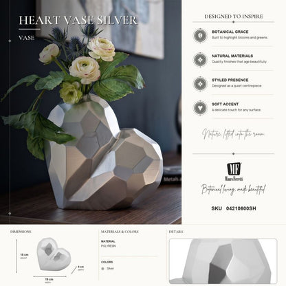 Vaas Heart Vase Silver 19×9×18 cm