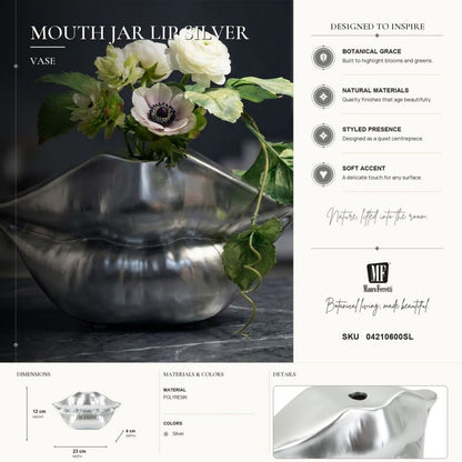 Vaas Mouth Jar Lip Silver 23×8×12 cm