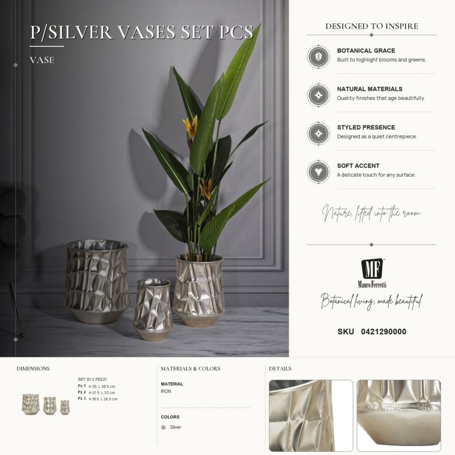 Vaas P/silver Vases Set 3 Pcs Ø 35×38,5 cm