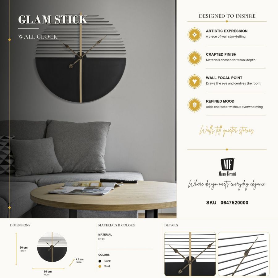 Wandklok Glam Stick Ø 60×4,5 cm