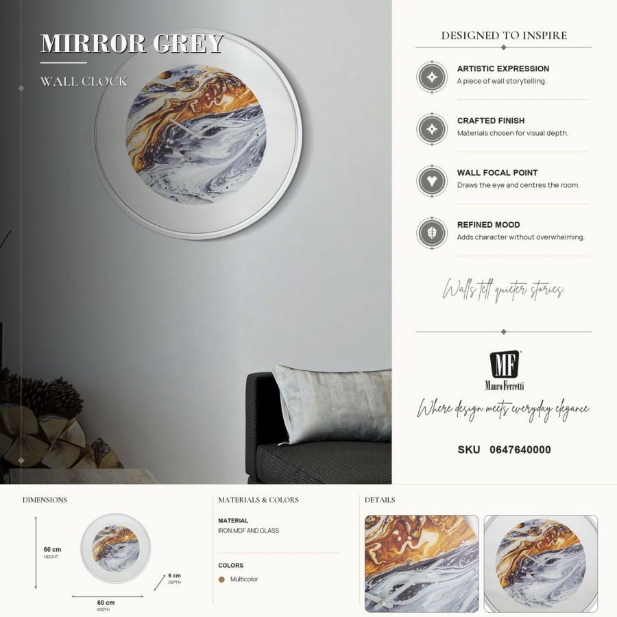 Wandklok Grey Ø 60×5 cm
