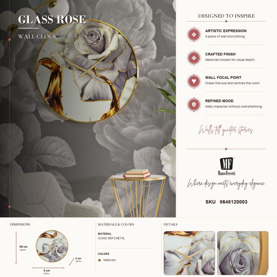 Wandklok Glass Rose Ø 60×5 cm