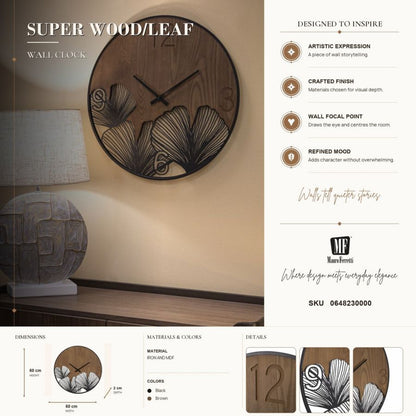 Wandklok Super Wood/leaf Ø 60×2 cm