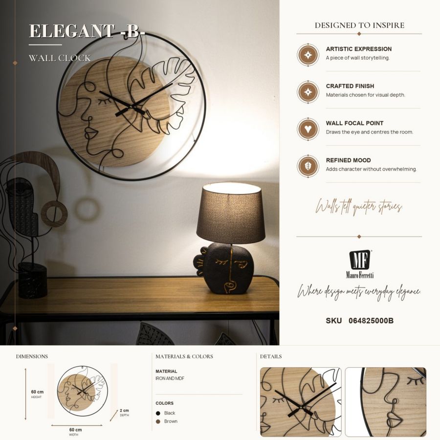 Wandklok Elegant -b- Ø 60×2 cm