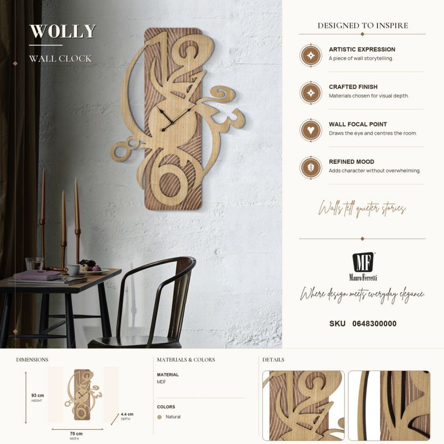 Wandklok Wolly 70×4,4×93 cm