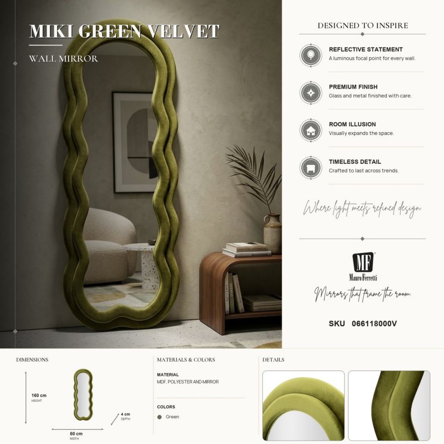Spiegel Miki Green Velvet 60×4×160 cm