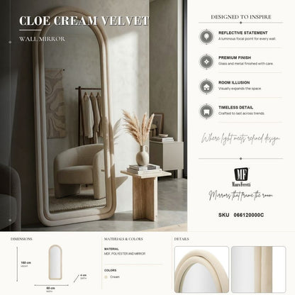 Spiegel Cloe Cream Velvet 60×4×160 cm