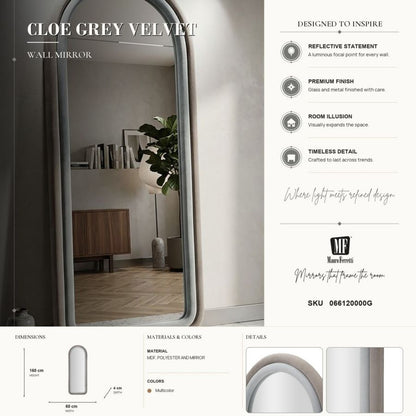 Spiegel Cloe Grey Velvet 60×4×160 cm