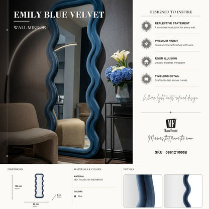 Spiegel Emily Blue Velvet 60×6×160 cm