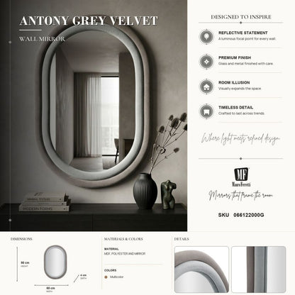 Spiegel Antony Grey Velvet 60×4×90 cm