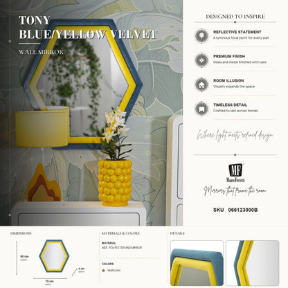 Spiegel Tony Blue/yellow Velvet 75×4×80 cm
