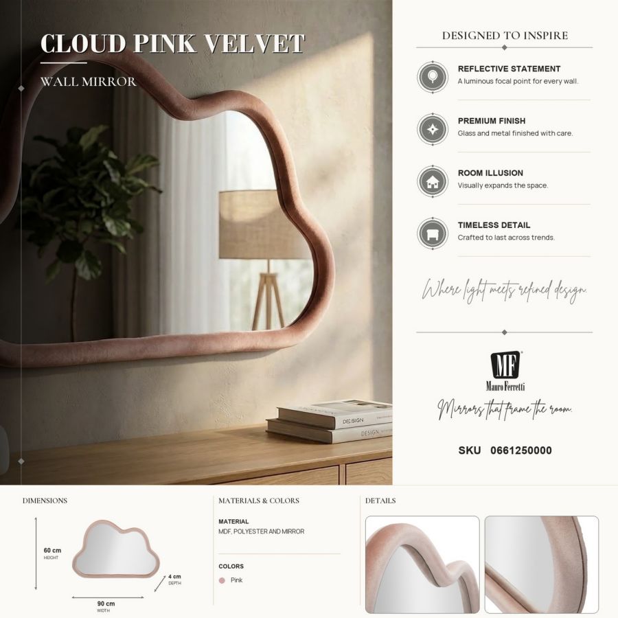 Spiegel Cloud Pink Velvet 90×4×60 cm