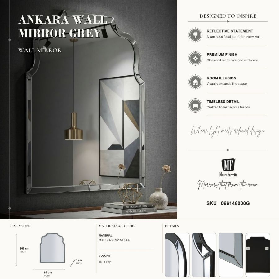 Spiegel Ankara Wall Mirror Grey 85×1×100 cm