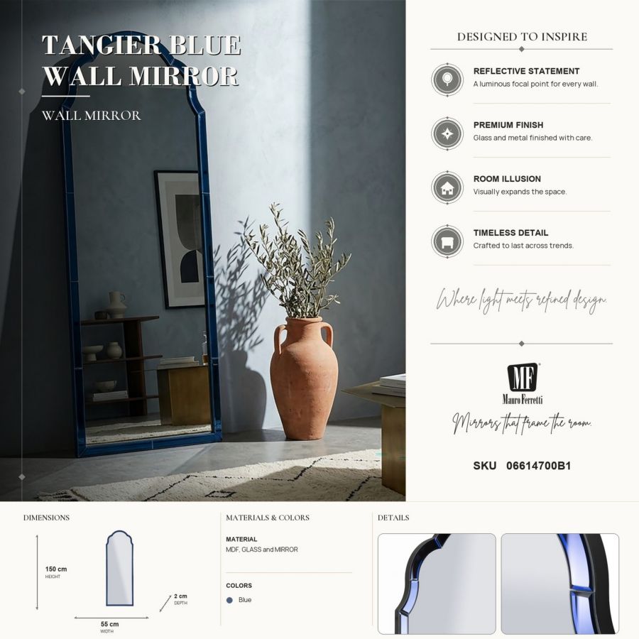 Spiegel Tangier Blue Wall Mirror 55×2×150 cm