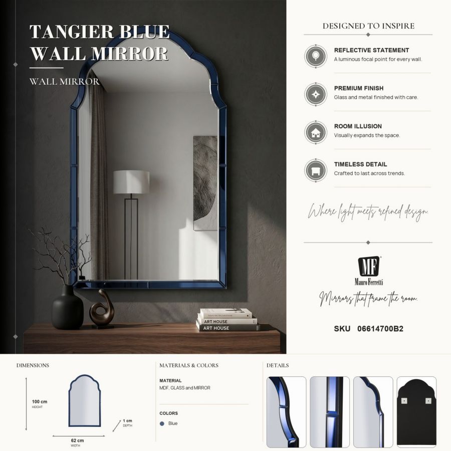 Spiegel Tangier Blue Wall Mirror 62×1×100 cm