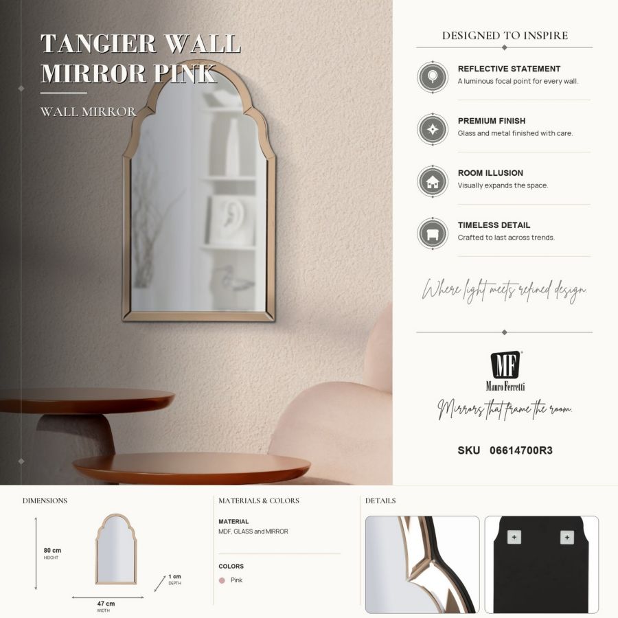 Spiegel Tangier Wall Mirror Pink 47×1×80 cm