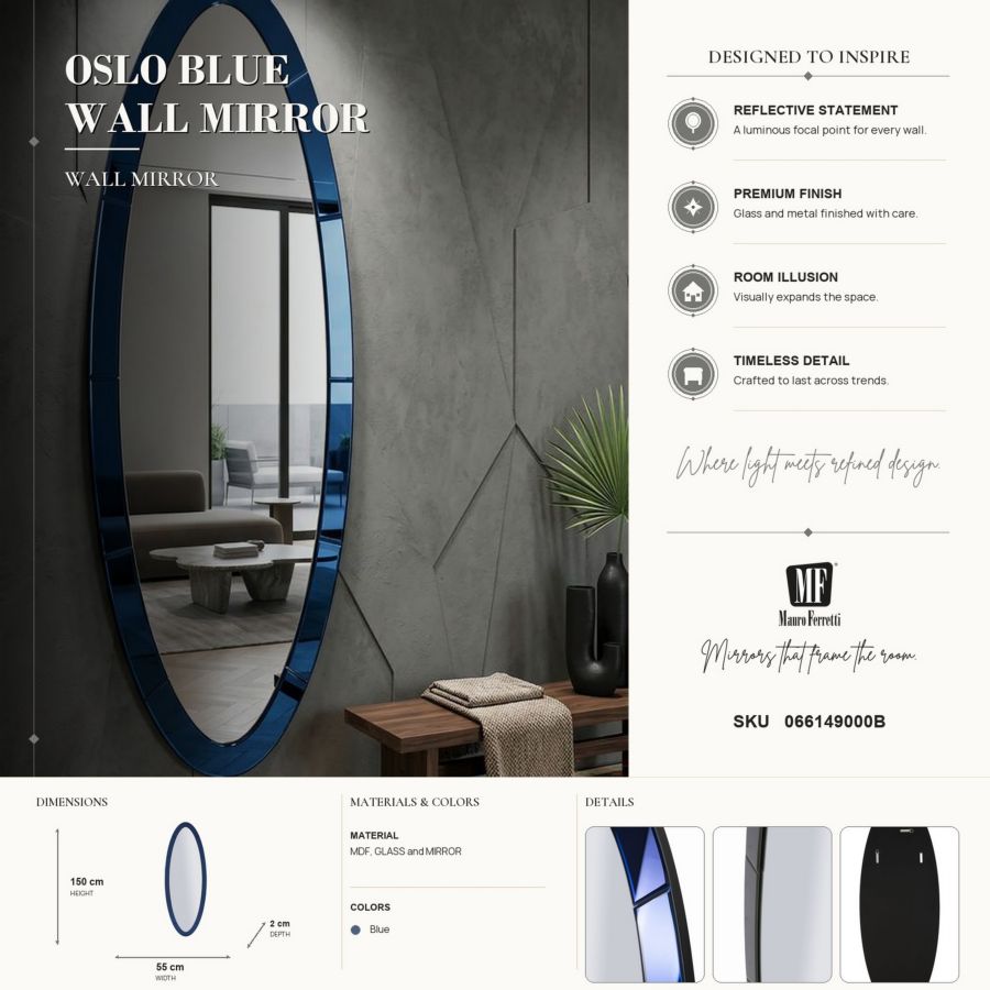 Spiegel Oslo Blue Wall Mirror 55×2×150 cm