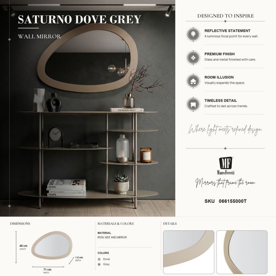 Spiegel Saturno Dove Grey 71×1,5×48 cm