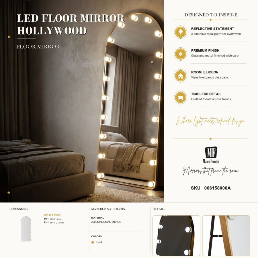 Spiegel Led Floor Mirror Hollywood Arc 70×6 cm