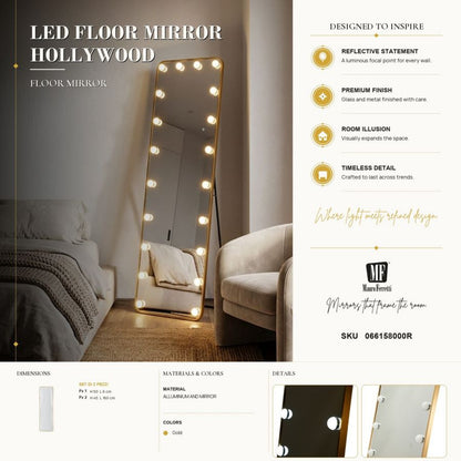 Spiegel Led Floor Mirror Hollywood Rectangular 50×6 cm