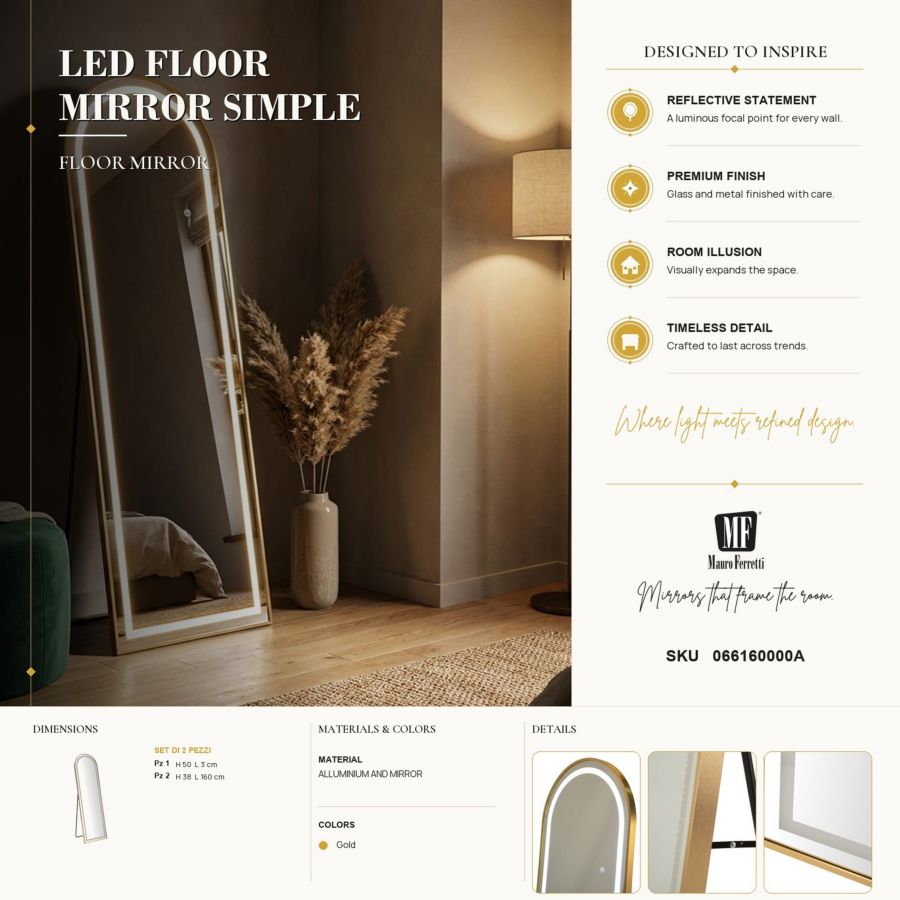 Spiegel Led Floor Mirror Simple Arc 50×3 cm