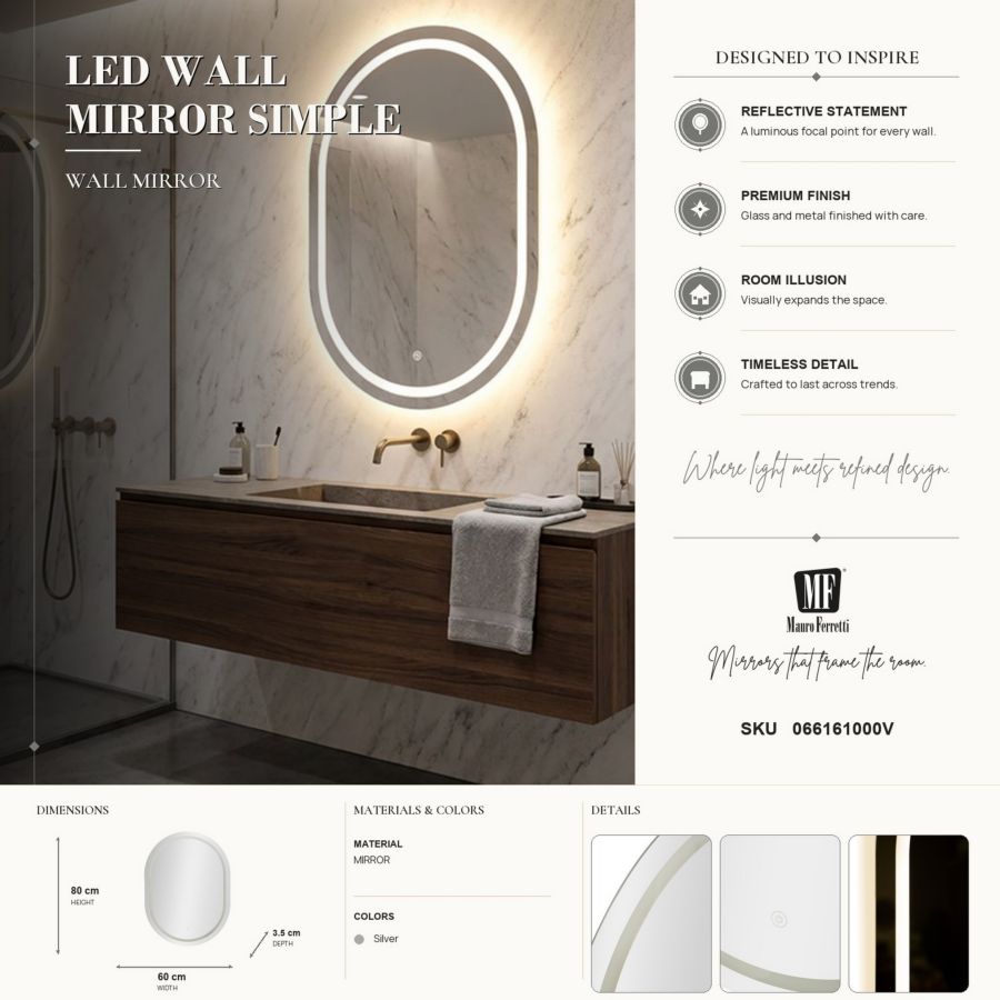 Spiegel Led Wall Mirror Simple Oval 60×3,5×80 cm