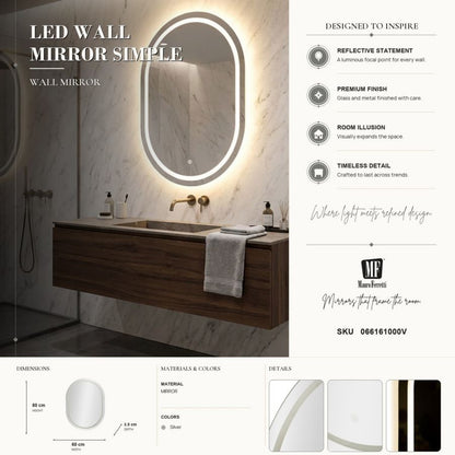 Spiegel Led Wall Mirror Simple Oval 60×3,5×80 cm