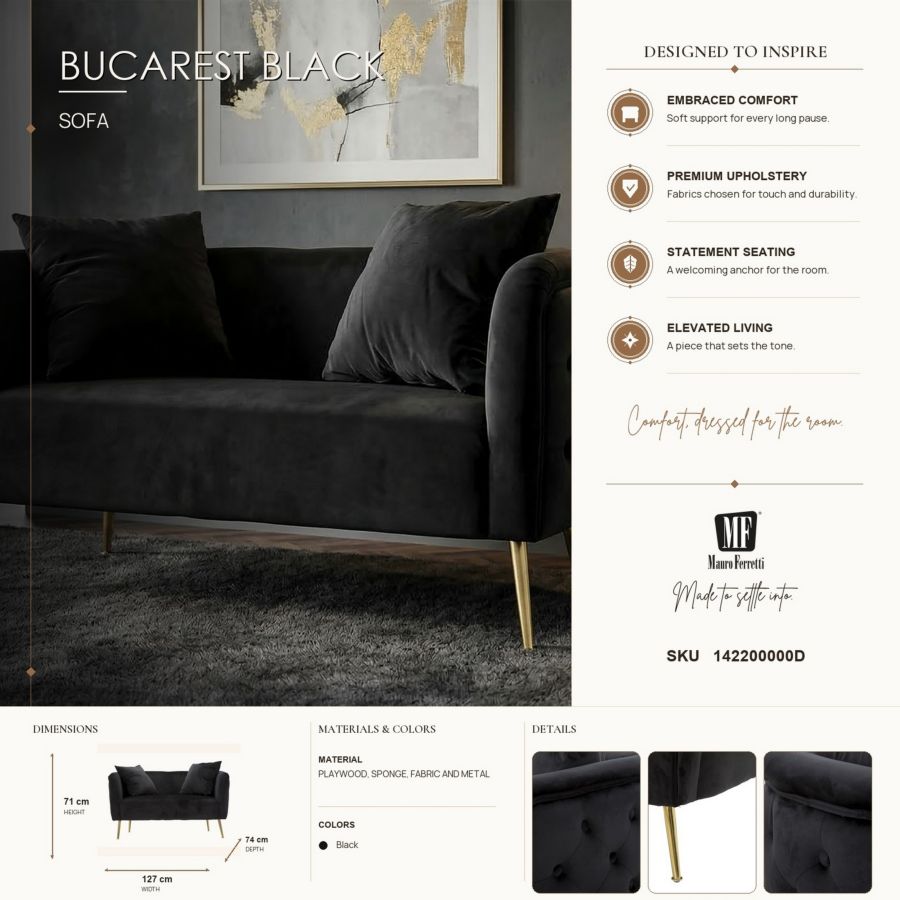 Bank Bucarest Black 127×74×71 cm