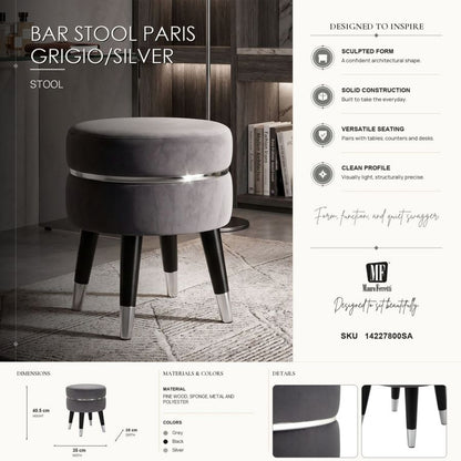 Barkruk Paris Grigio/silver Ø 35×40,5 cm
