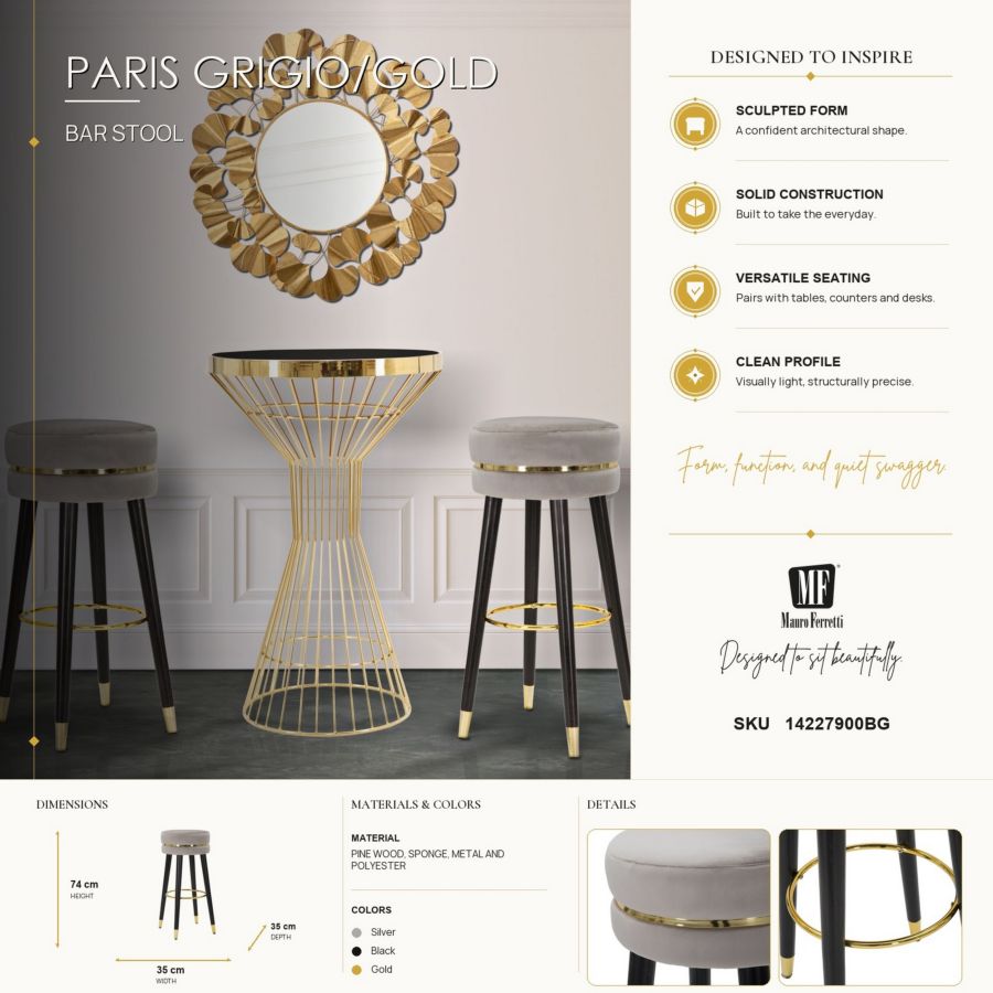 Barkruk Paris Grigio/gold Ø 35×74 cm