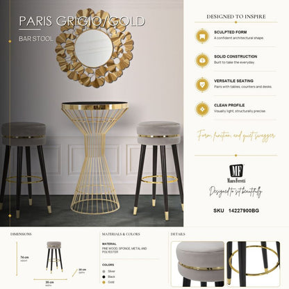 Barkruk Paris Grigio/gold Ø 35×74 cm