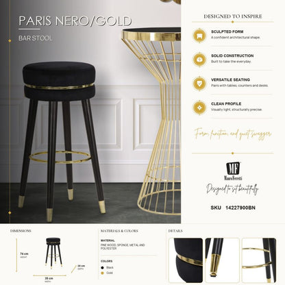 Barkruk Paris Nero/gold Ø 35×74 cm