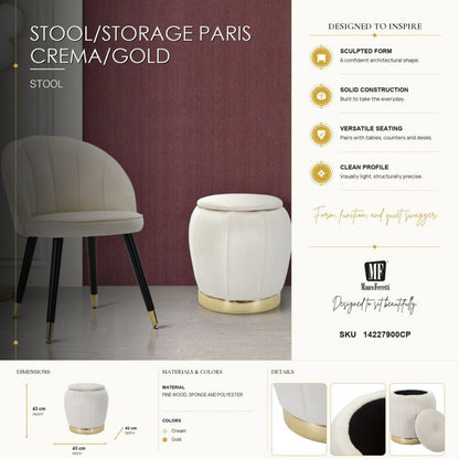 Kruk Stool/storage Paris Crema/gold Ø 43×43 cm