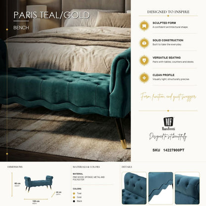 Bankje Paris Teal/gold 120×40×60 cm